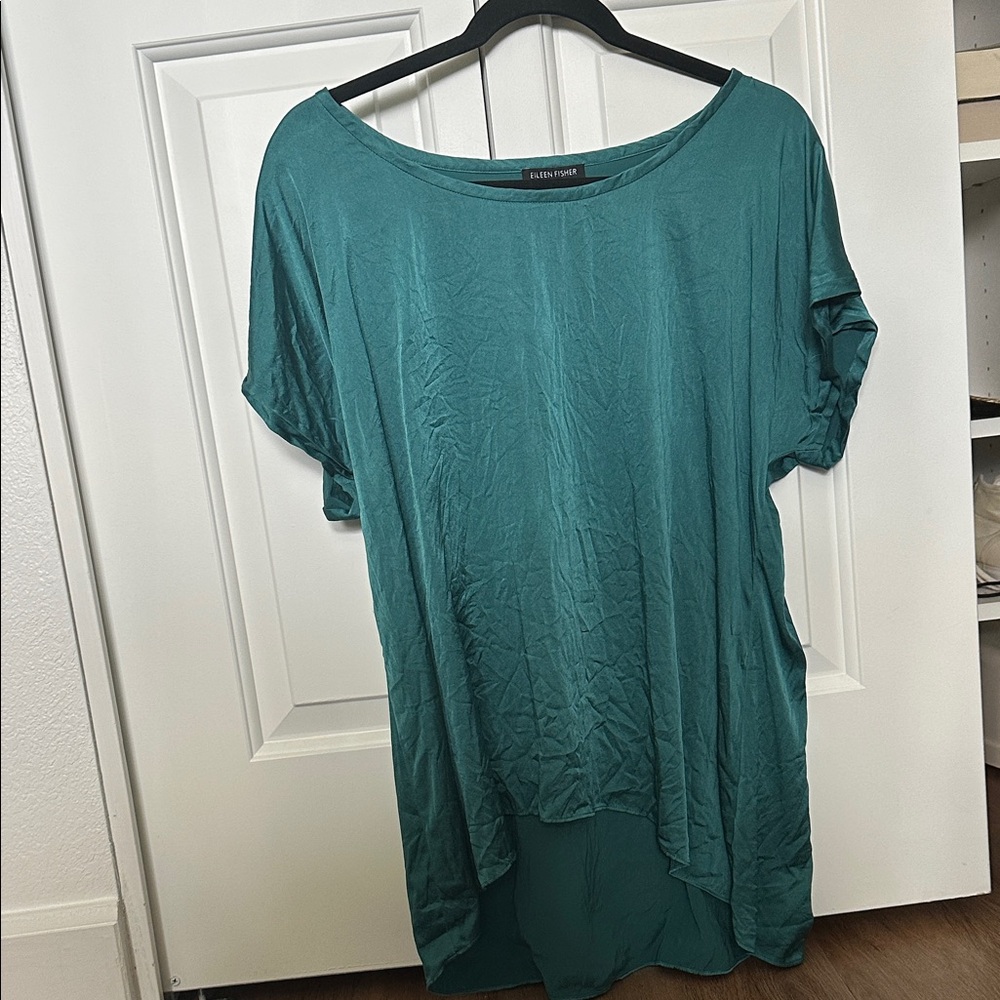 Eileen Fisher Teal Short Sleeve Silk Top